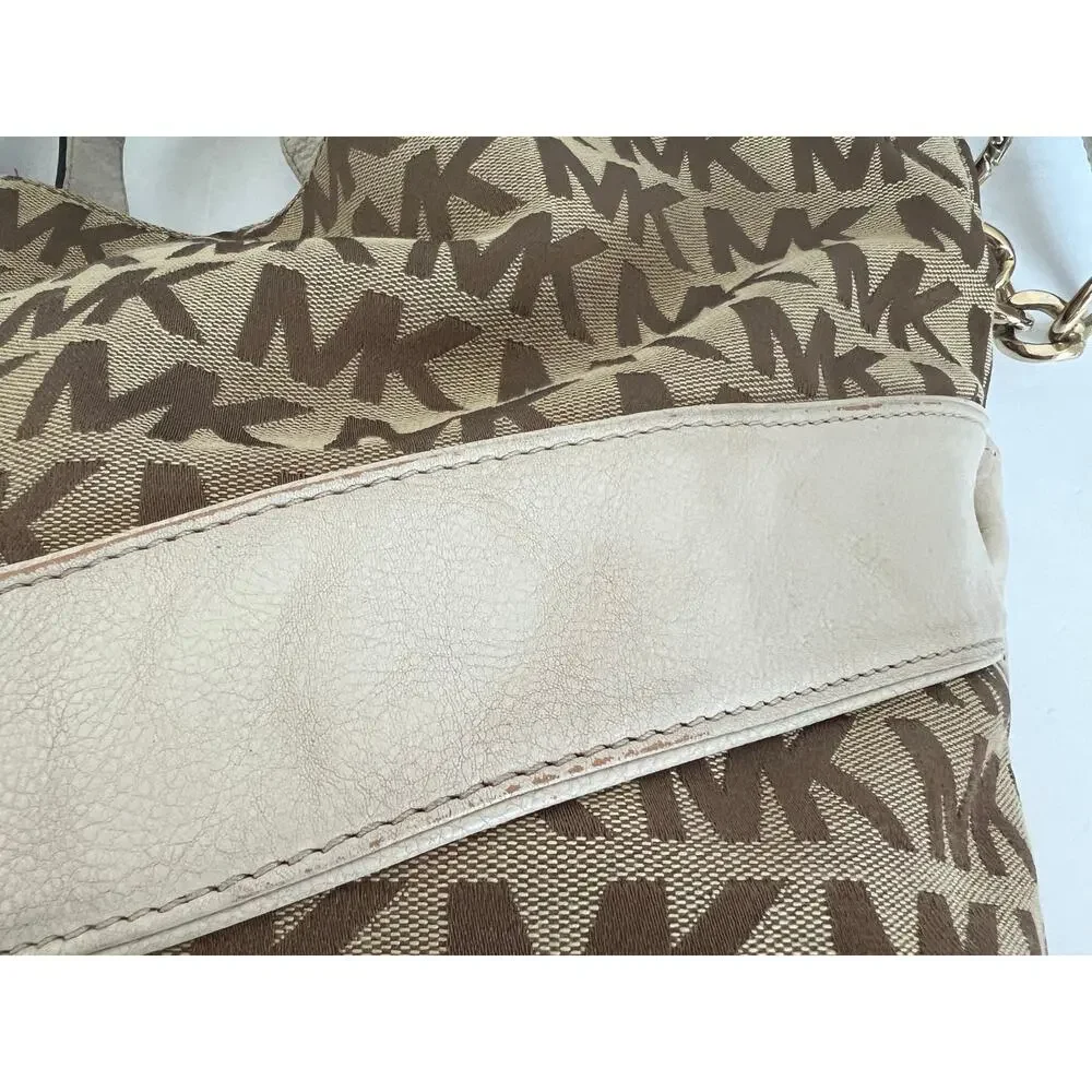 Michael Kors Signature Brown Canvas with‎ White Leather Shoulder/Hand Bag Purse